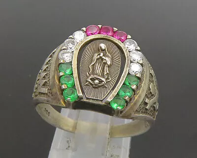 925 Silver - Vintage Multi Color Spinel Virgin Mary Signet Ring Sz 11 - RG25351 • $45.50