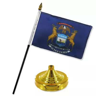 Michigan State Flag 4 X6  Desk Set Table Stick Gold Base • $7.24