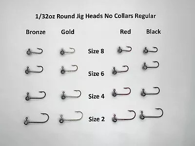 1/32 Oz Jig Heads Round Ball No Collars Hook Options! MADE IN USA*! 25 Pack. • $6