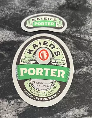 Irtp Kaier's Porter Beer 12 Oz Bottle & Neck Label Kaier Brewing Mahanoy City Pa • $19.99