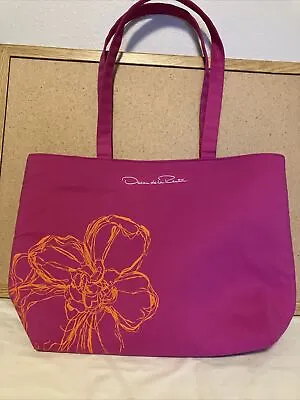 Oscar De La Renta HOT PINK Polyester TOTE BAG Snap-Closed 4 Beach Shopping • $11