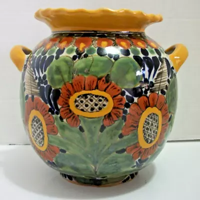 Talavera La Corona Tlaxcala Mexico Mexican Pottery Sunflower Vase • $32.99