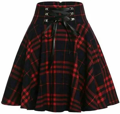 $11.99 • Buy Women's High Waist Drawstring Plaid Ruffle Versatile Pleated Short Skirt R/B/G/B