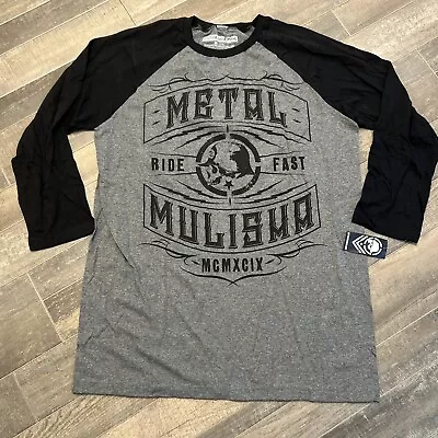 Metal Mulisha Men's T Shirt Biker Skull Signal Raglan Gray-Black Size L NWT • $17.95