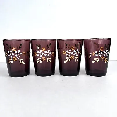 Antique Victorian Amethyst Enamel Painted Tumblers Set Of 4 Moser Type • $24.99