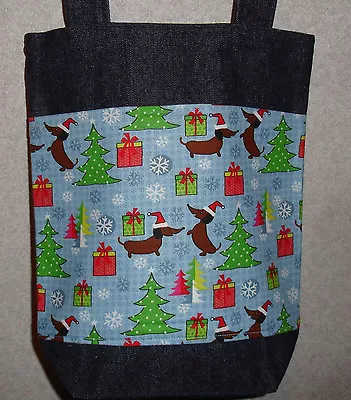 NEW Handmade Small Christmas Dachshunds Dachshund Denim Tote Bag • $15.99