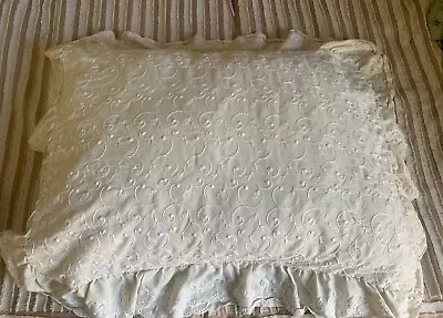 Vintage Ivory White Embroidered Standard 2 Shams Ruffle Made In USA Cottage Vict • $39.99