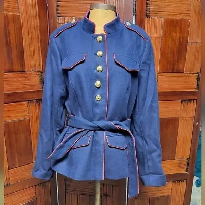 Woman's Banana Republic X Olivia Palermo Belted Military Jacket Navy W/ Red Trim • £125.35