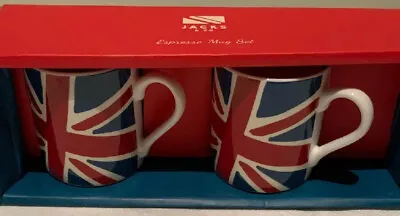 NewBoxed Gorgeous Patriotic Set Of 2 Union Flag Small / Espresso Mugs • £25.50
