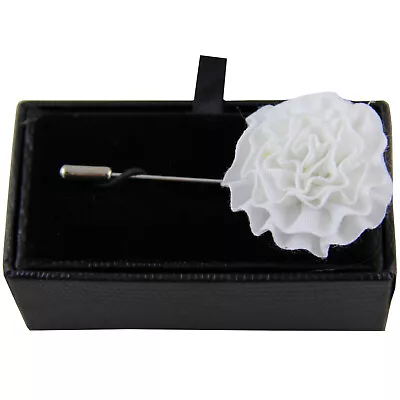 New In Box Men's Suit Chest Buckle Brooch White Flower Lapel Pin Formal Prom • $12.95