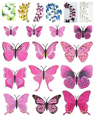 3D Butterfly Wall Stickers / Magnet 12 Pcs Art Decoration Kids Room Craft • £2.49
