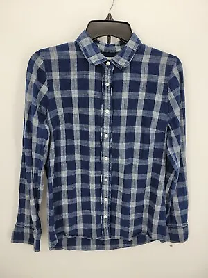 J Crew Shirt Womens 4 Blue Plaid Boy Fit Long Sleeve Button Up Preppy Casual • $12.31