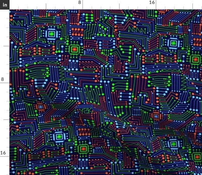 $13.60 • Buy Computer Circuit Board Green Red Retro Tech Spoonflower Fabric By The Yard