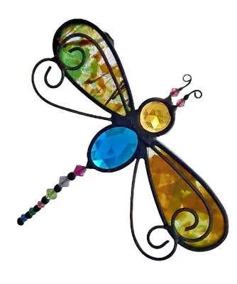 Vintage Stained Glass Dragonfly Hanging Ornament Sun Catcher  4.75”x 4.5” • $18.47