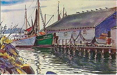 Vintage Postcard Fish Pier & Boat Harbor Cape Cod MA. Painting Art Unused • $3.95