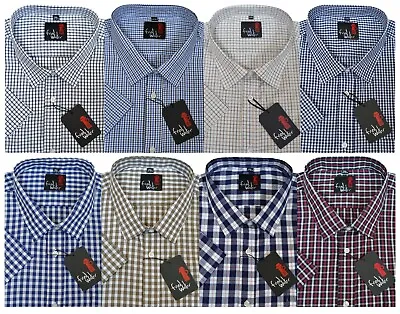 Mens Checked Short Sleeve King Size Poly Cotton Yarn Dyed Causal Shirt 3XL - 6XL • £15.95