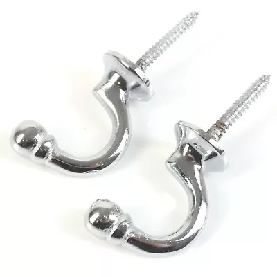 2x Stylish CHROME BALL END CURTAIN TIE BACK HOOKS Screw In Metal Tassel Holder • £5.47