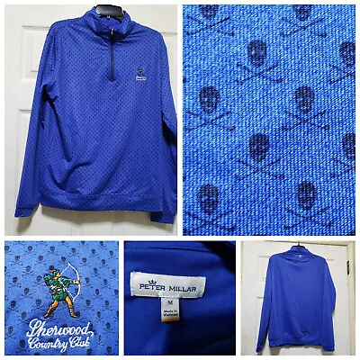 Peter Millar Sweater Mens Medium Blue Golf Performance Stretch Skulls Sherwood • $58.88