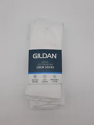 3 Pack Gildan Adult Mens Moisture Wicking Crew Socks White Classic Size 6-12 • $9.49