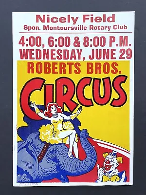 $33 • Buy Vintage ROBERTS BROS CIRCUS POSTER Elephant Lady Rare Clown
