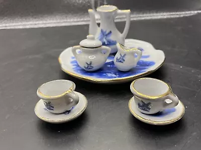 Miniature Tea Set Delta Blue Hand-Painted Holland Scene Six Pieces • $8