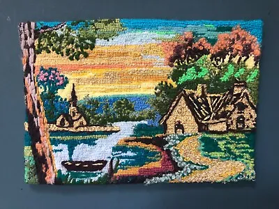 Vintage Finished  River Scene  Cross Stitch & Embroidery Panel. • £4.99