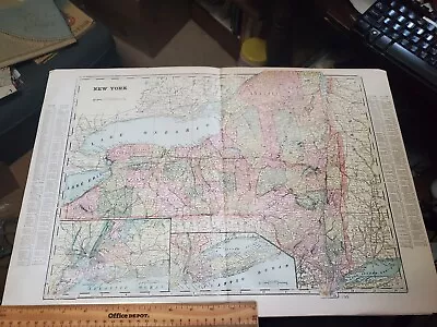 19th Century Antique Map Of New York State Full Color Vintage • $20
