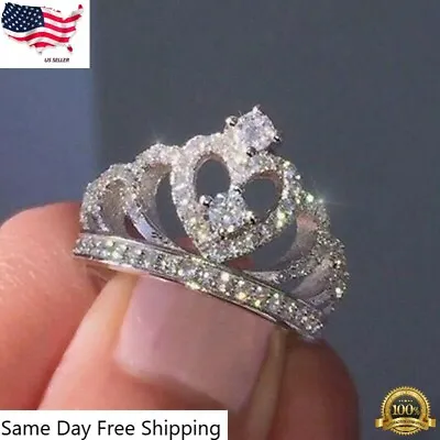 Women Crown Jewelry Silver Plated Rings Size 6-10 Simulated Glass • $2.85