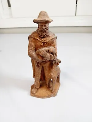 Vtg Wooden Bearded Man Holding A Kidd With Mother Goat 7.5  Inch • $35