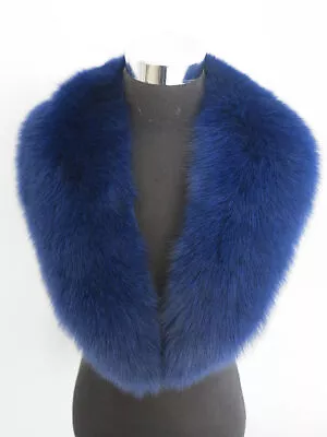 100% Real Fox Fur Collar Neck Wrap /scarf Blue Unisex Jacket Collar 85*15 Cm  • $35