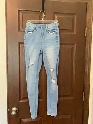 MUDD Jeans Womens Size 3 Blue Distressed Skinny Flex Stretch Embroidered Denim • $10.80