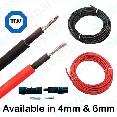 Solar Cable Panel PV 4mm 6mm Red Black DC Rated Insulated Wire For MC4 Connector • £70.99