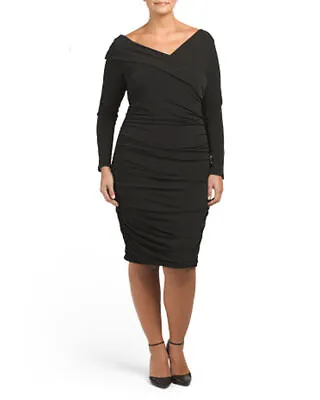 Melissa Masse Black Asymmetric Neckline Ruched Dress Size 2X • $65