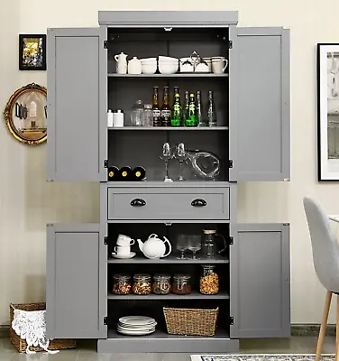 Tall Kitchen Larder Cupboard Pantry Cabinet Storage Unit Shelves Grey Utility • £229.99