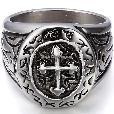 Vintage Stainless Steel Cross Band Men's Women's Unisex Ring Christmas Gifts • $10.99