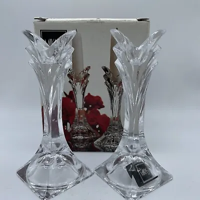 Vintage Set Of 2 Mikasa Lead Crystal Candle Holders Art Deco 5 Inch Glass • $24.99