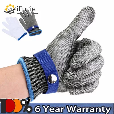 Safety Cut Proof Glove Stainless Steel Mesh Butcher Stab Resistant Metal Gloves • £11.98