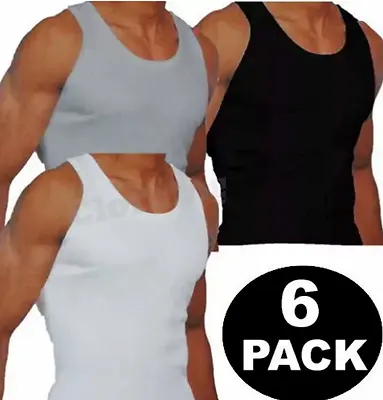 New Mens 6 Pack Vests Pure Cotton Gym Top Summer Training S M L XL 2XL Underwear • £0.99