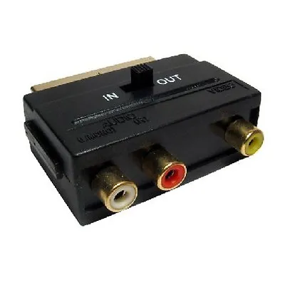 SCART To RCA AV Phono Adapter 3 RCA Composite Video With In / Out Switch GOLD • £3.29