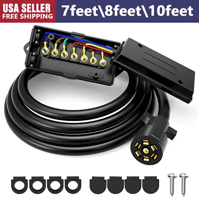  7ft 8ft 10ft Trailer Cord 7 Way Plug Inline Junction Box Wiring Harness Kit • $25.35