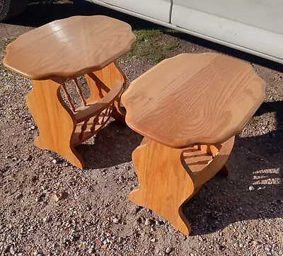 Pair Of Solid Oak Magazine Rack End Tables / Side Tables  (MRT-40) • $539.10