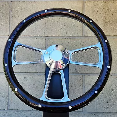 14  Billet Steering Wheel Pine Aluminum Rivet Chevy Muscle C10 Ford Hot Rod • $155.73