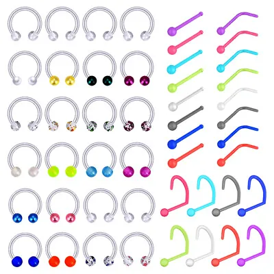 40Pcs 16G Nose Rings Hoop 20G Screw L Shaped Lip Ear Nose Studs Acrylic Retainer • $4.99