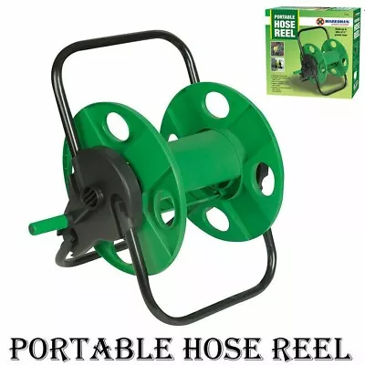 60m Garden Hose Reel Trolley Portable Water Pipe Free Standing Wall Mountable • £18.95