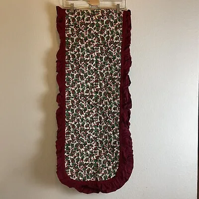 Vintage Quilted Reversible Table Runner Burgundy Floral Cherry Christmas 84 X17  • $38