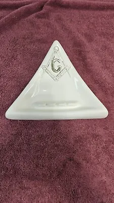 Vintage 1970's MASONIC FREEMASON Ceramic Triangular Ashtray Atlantic Mold • $16