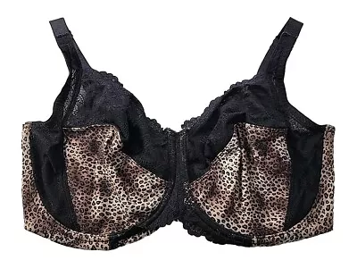 Lilyette Women's 38DDD Leopard Print Bra Underwire Lace Trim Wide Straps Comfort • £19.88