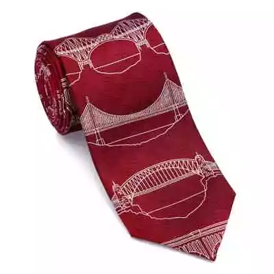 Bridges Of Pittsburgh Silk Necktie Neck Tie By Josh Bach Made In USA Red • $29.99