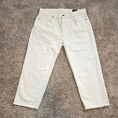 Vince Cream Button Front Crop Jeans Straight Leg Raw Hem Ivory Cotton Rigid 28 • $54.99