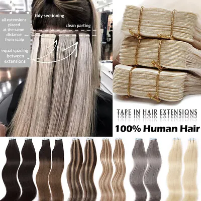 Seamless 100% Human Hair 200G Tape In Remy Extensions Skin Weft Full Head Blonde • $32.15